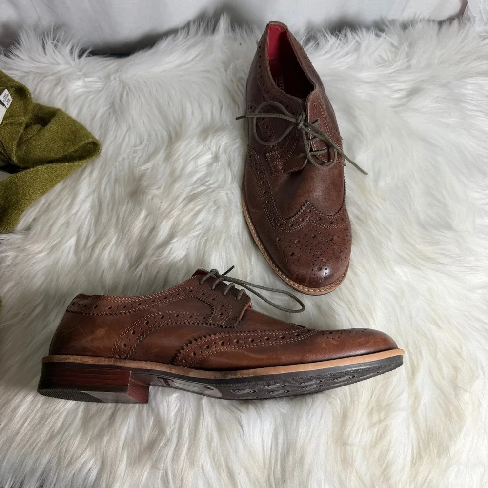 Silver Street London Mens Tan Brown Leather Wingtip Brogue Dress Shoes Size 9‎